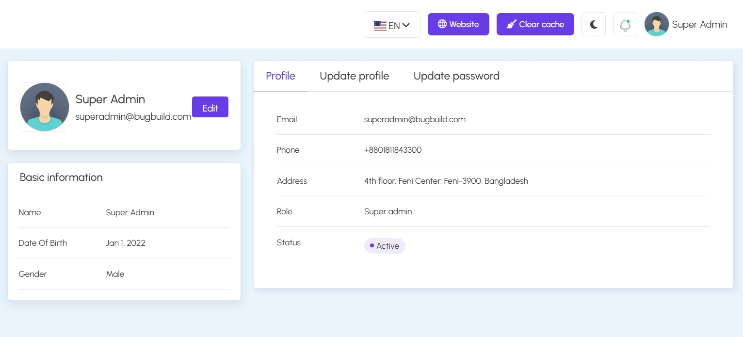 Admin Profile View
