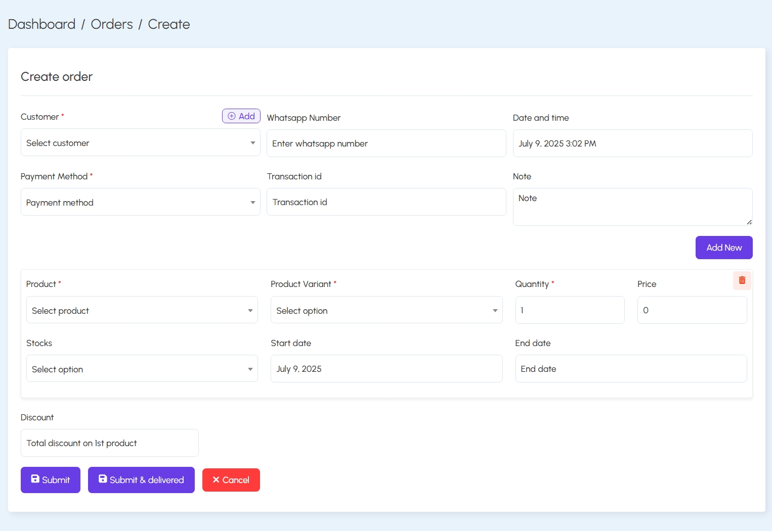 Create Customer Order