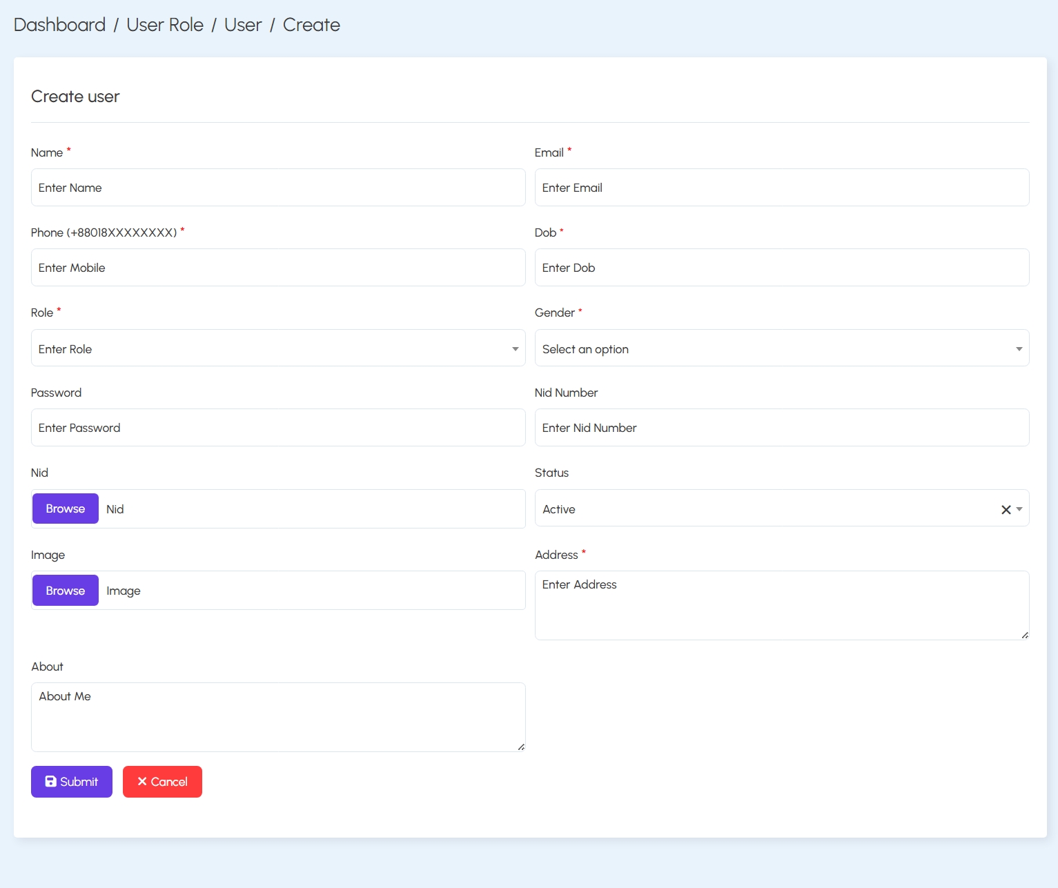 Create User Form