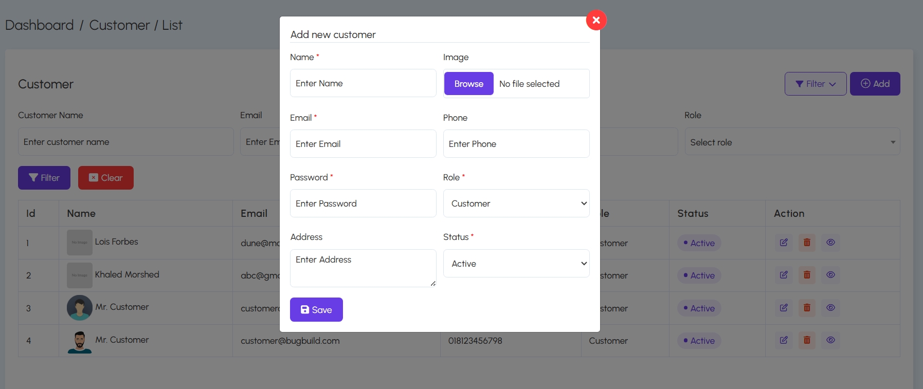 Add New Customer Form