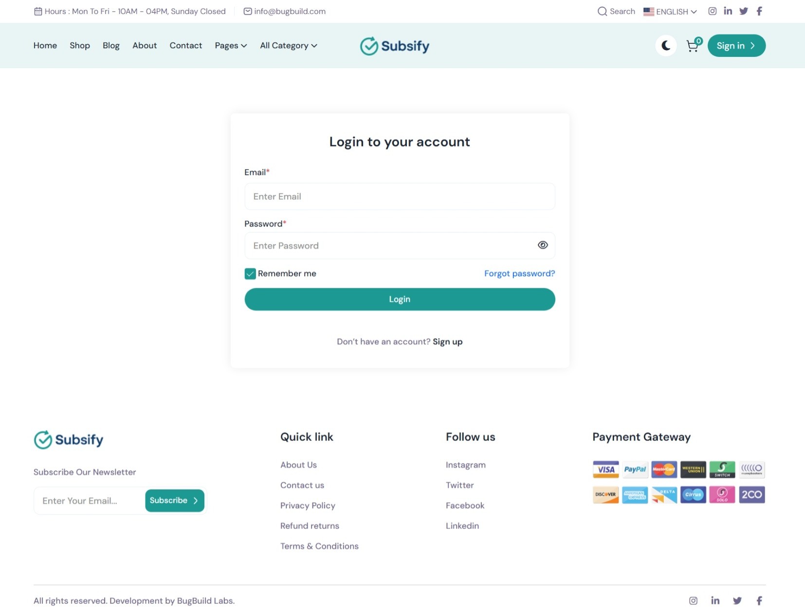 Customer Login Page