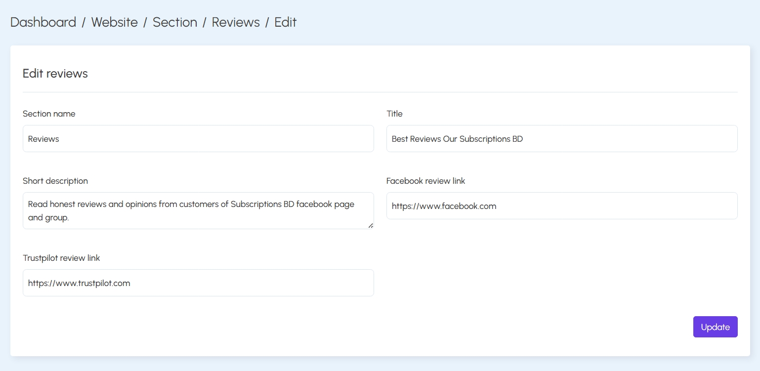 Edit Review Section