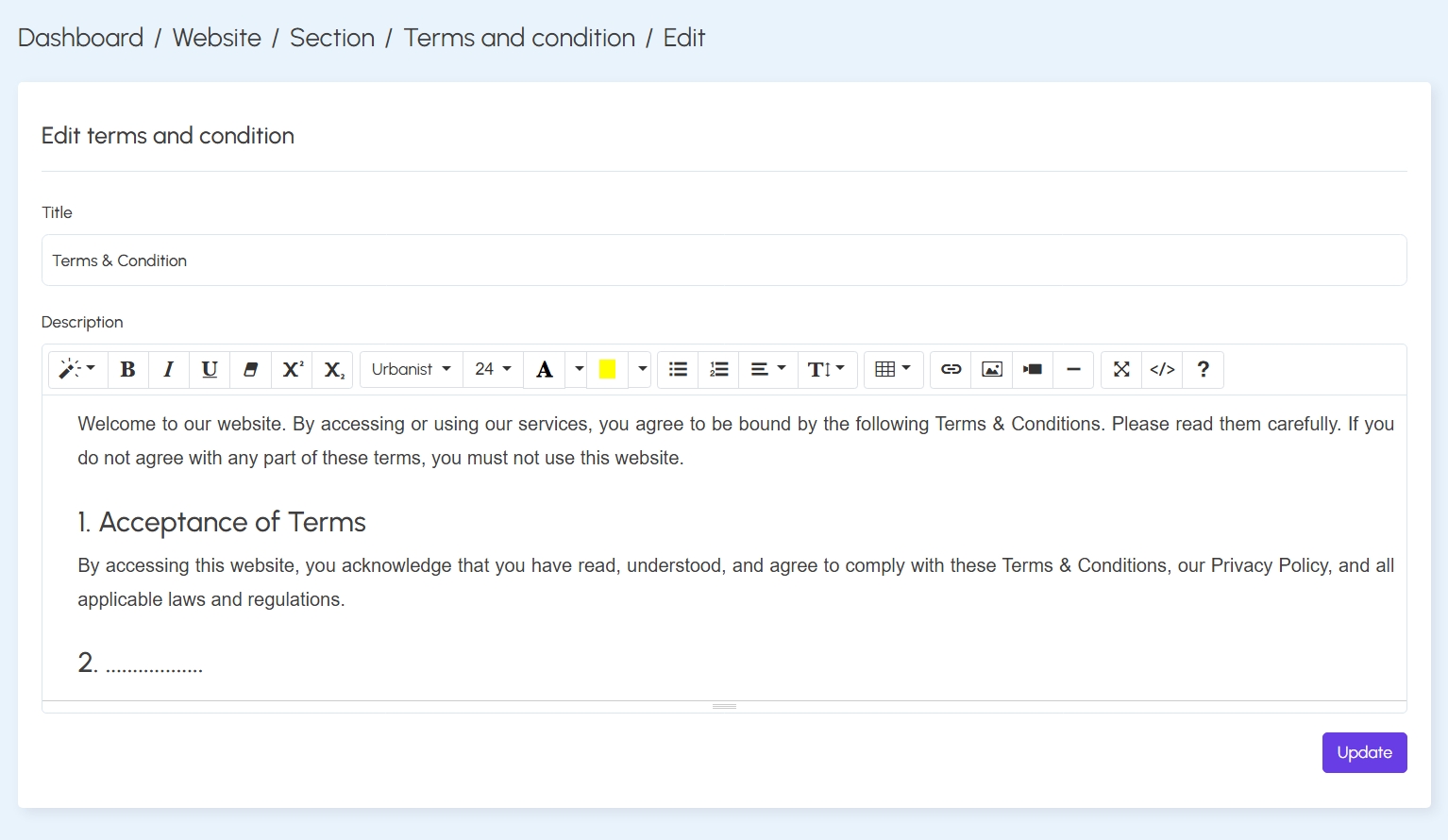 Edit Terms and Conditions