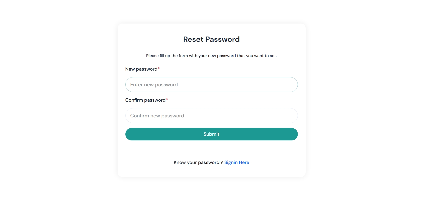 Reset Password Form