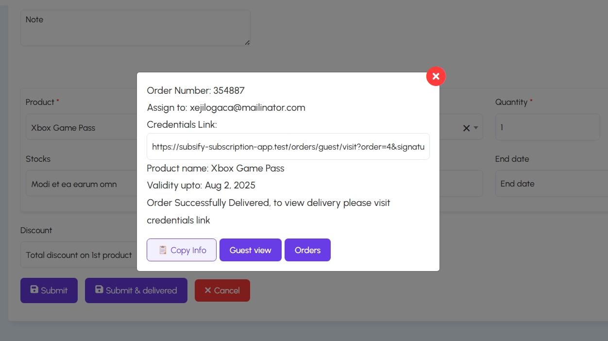 Guest Order Delivery Confirmation Popup