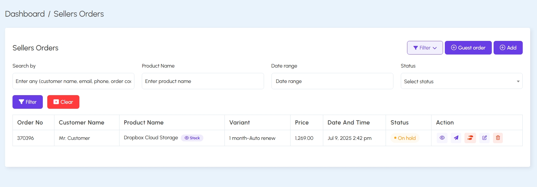 Seller Order Listing