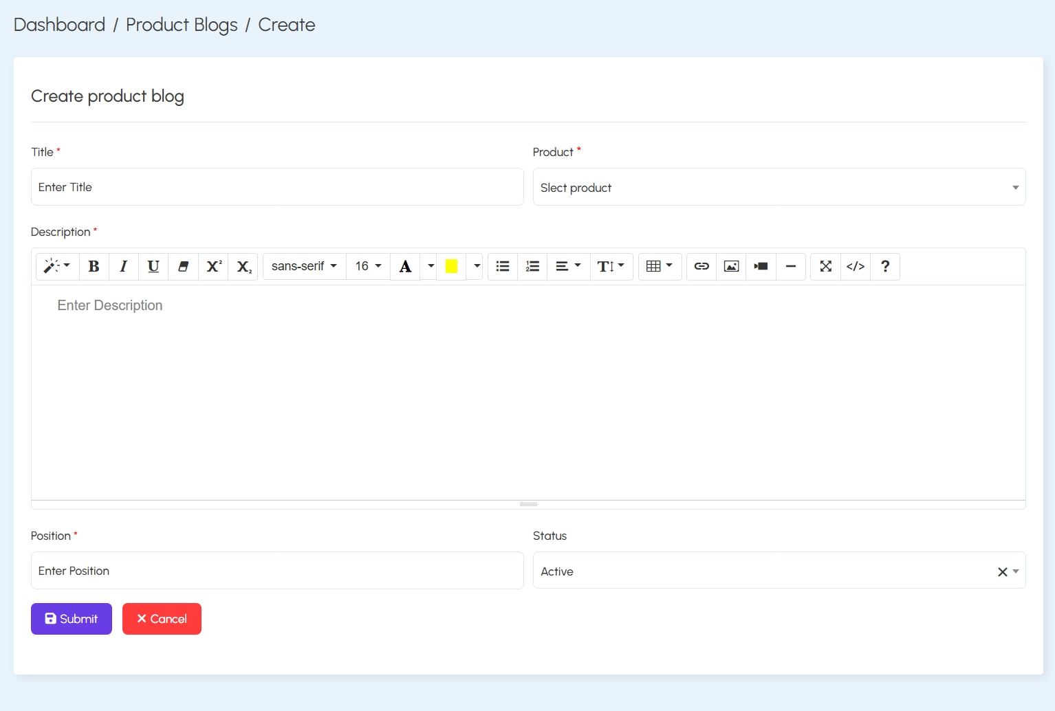 Create Product Blog