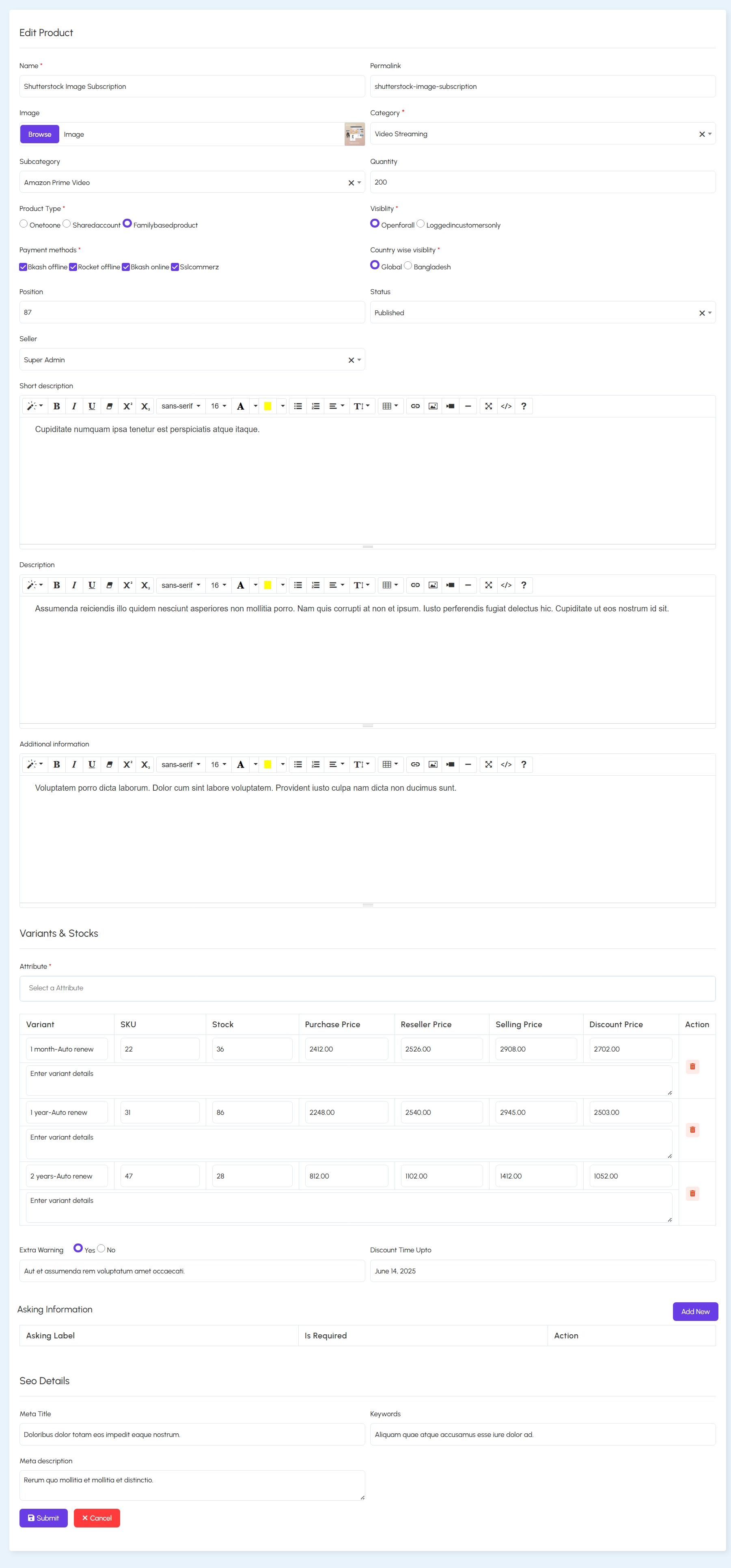 Edit Product Form