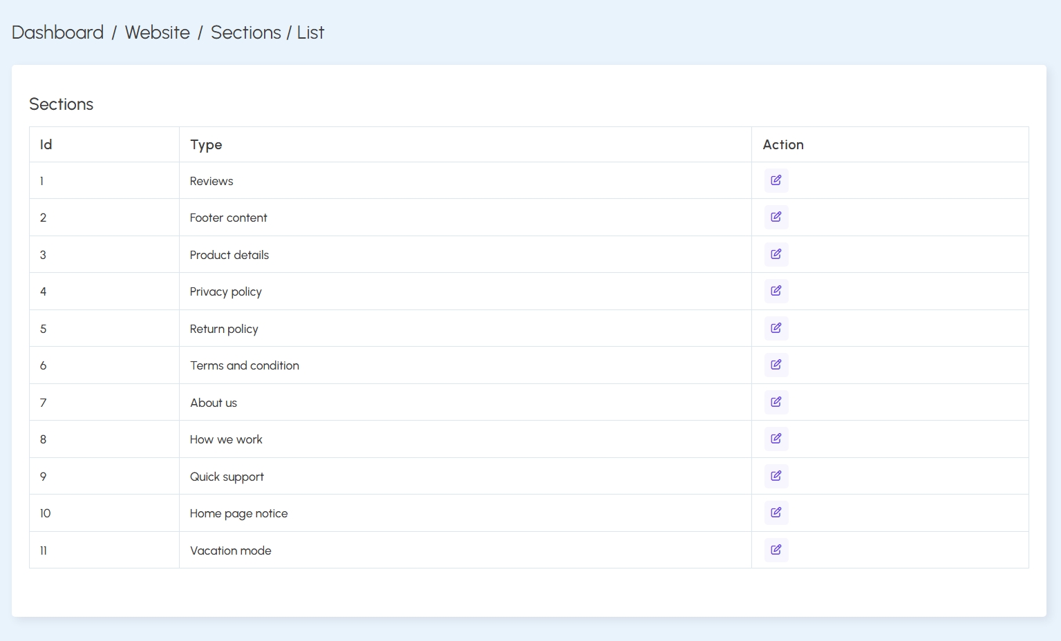 Section List