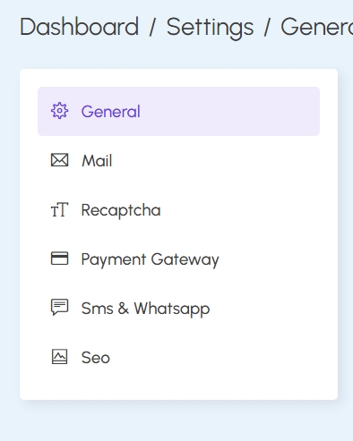 Settings menus