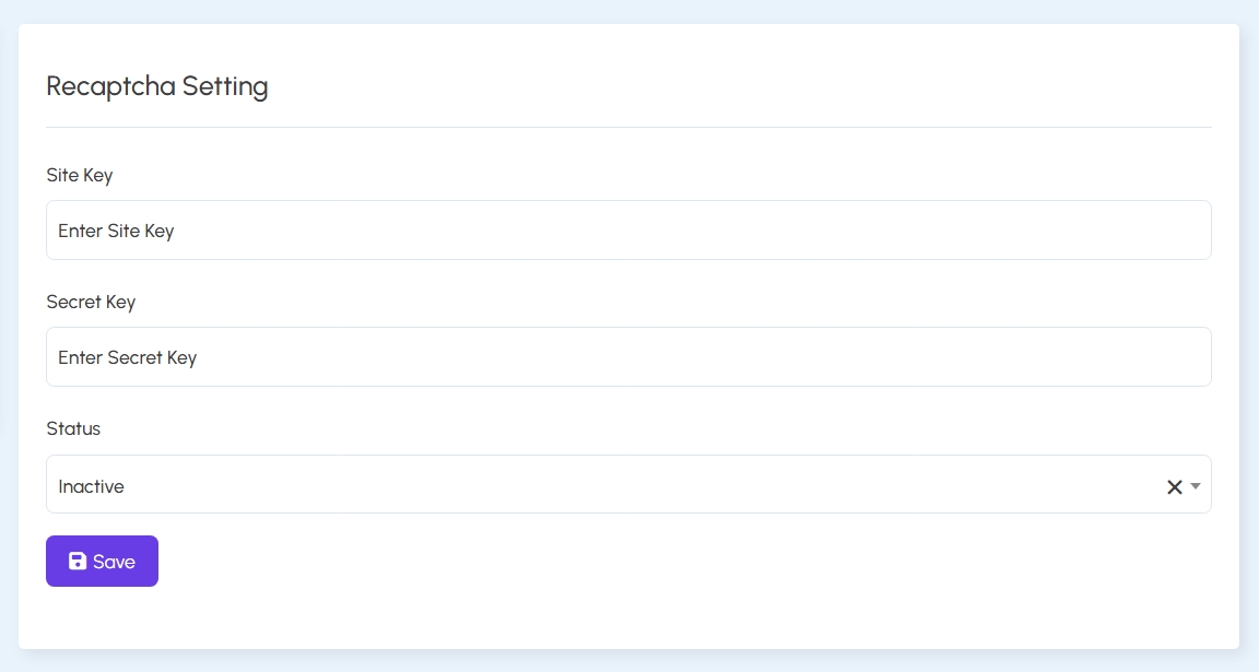 Recaptcha Settings