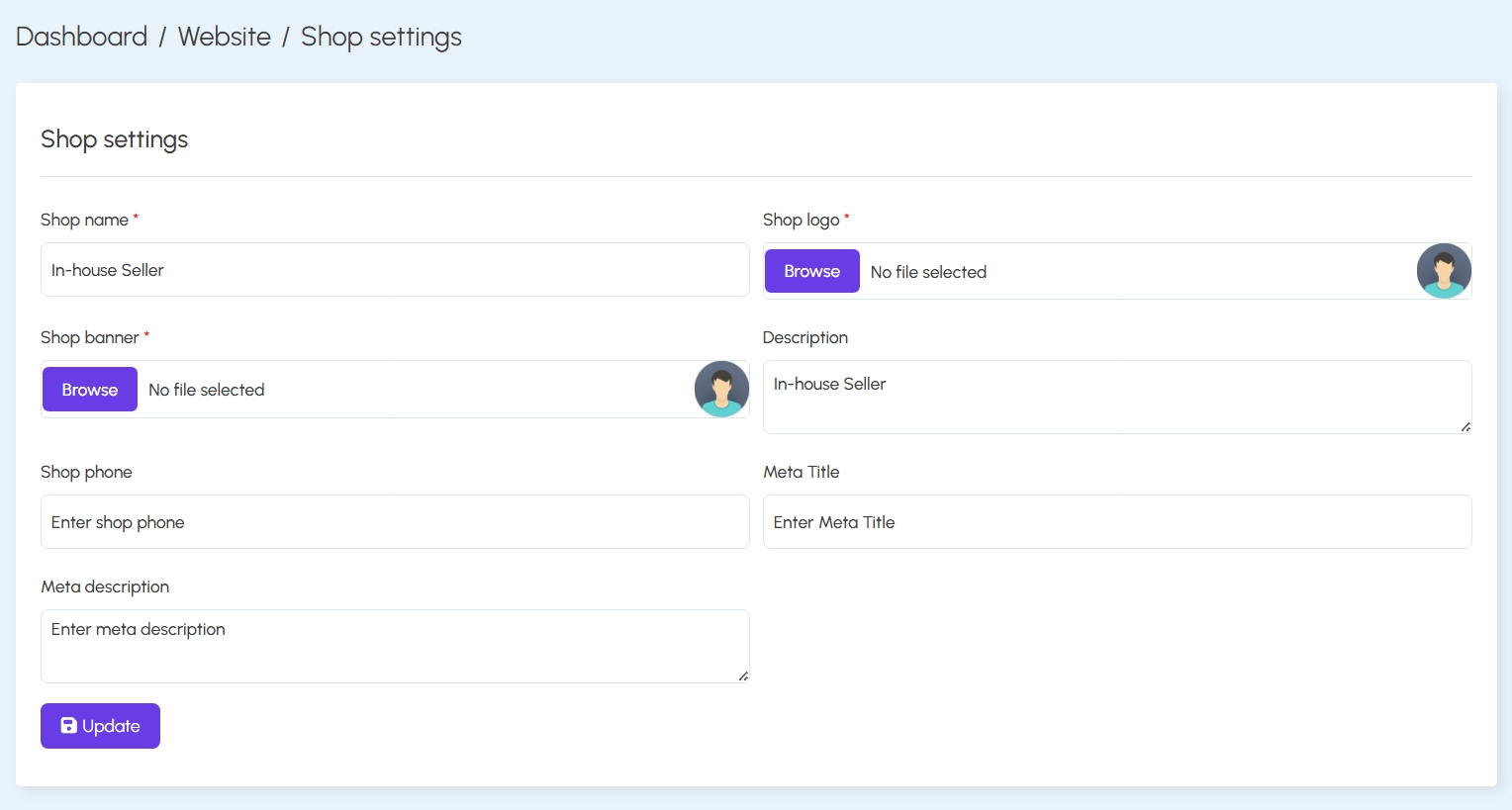 Shop Settings Form