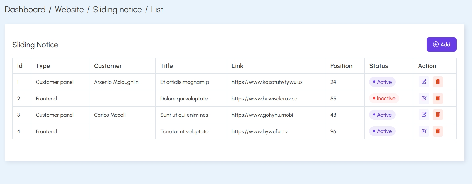 Sliding Notice List