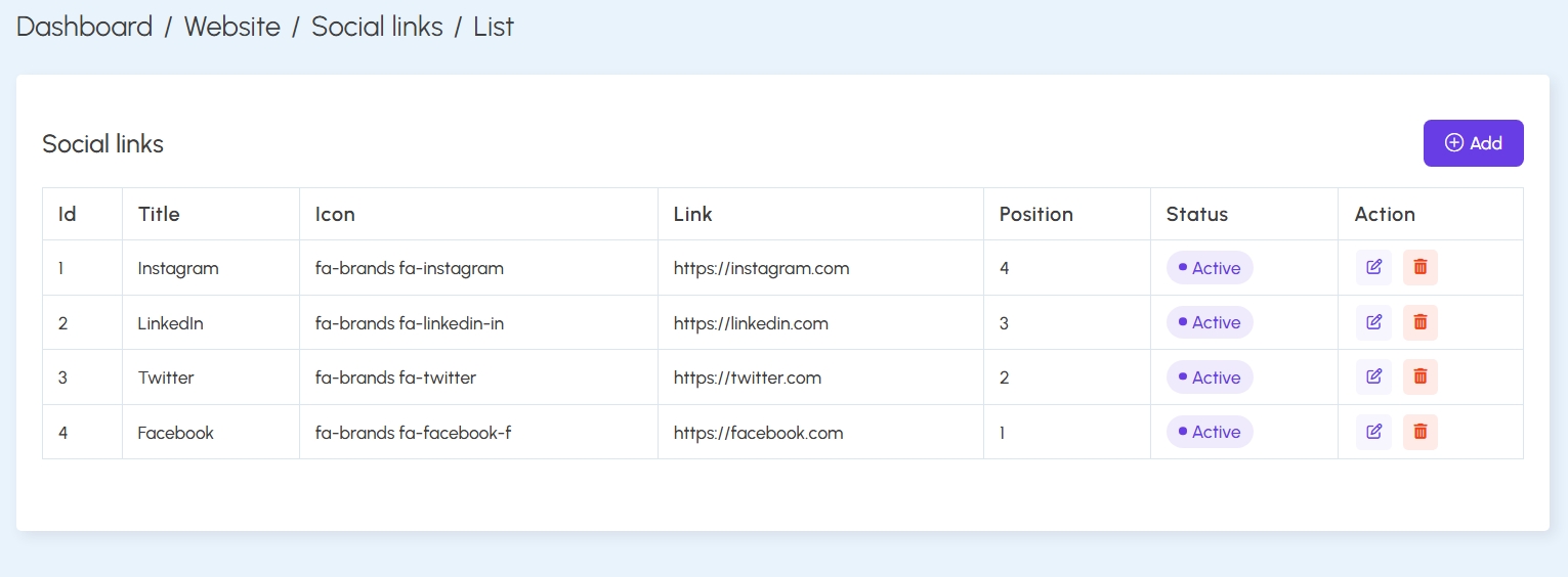 Social Links Section