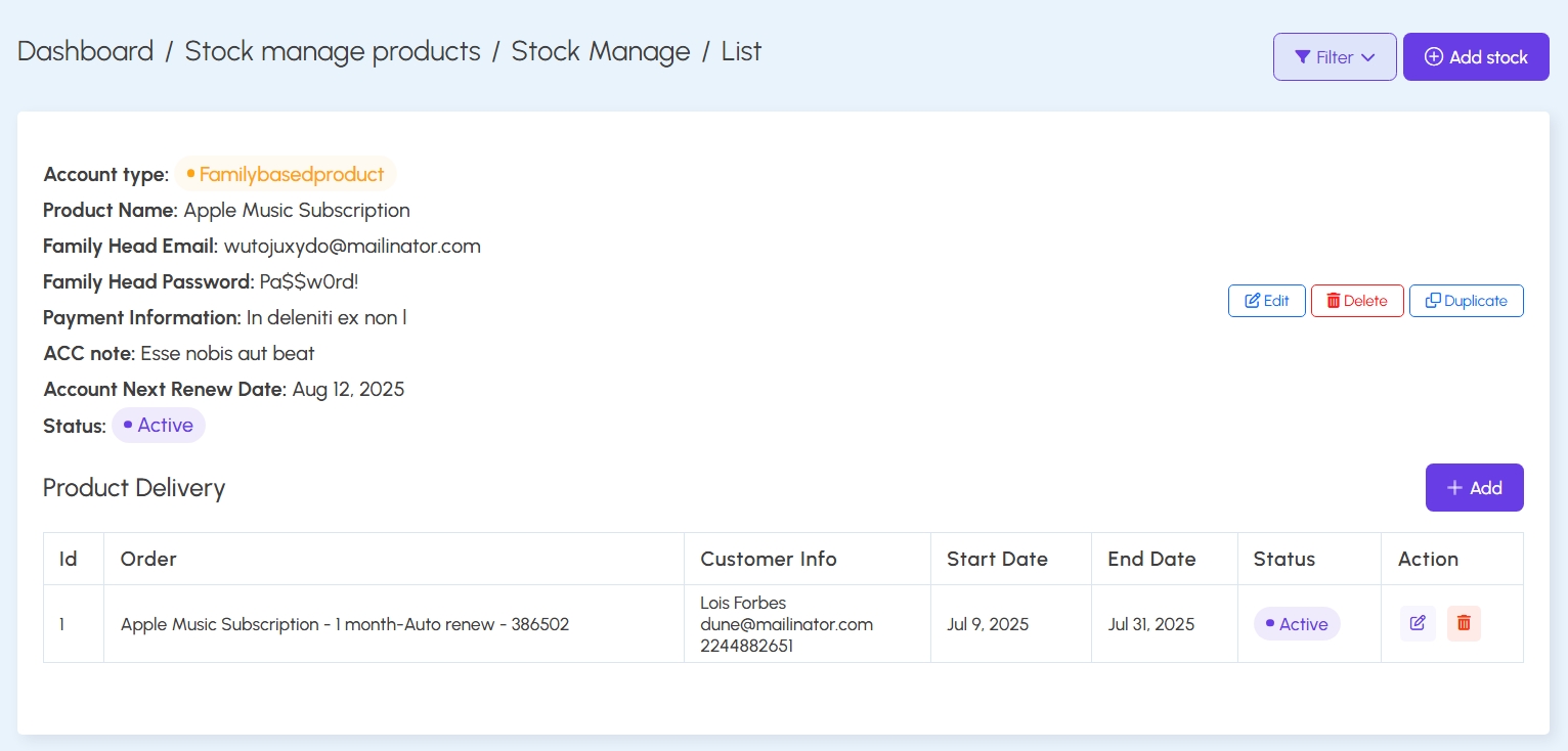 Stock Details with Delivery Log
