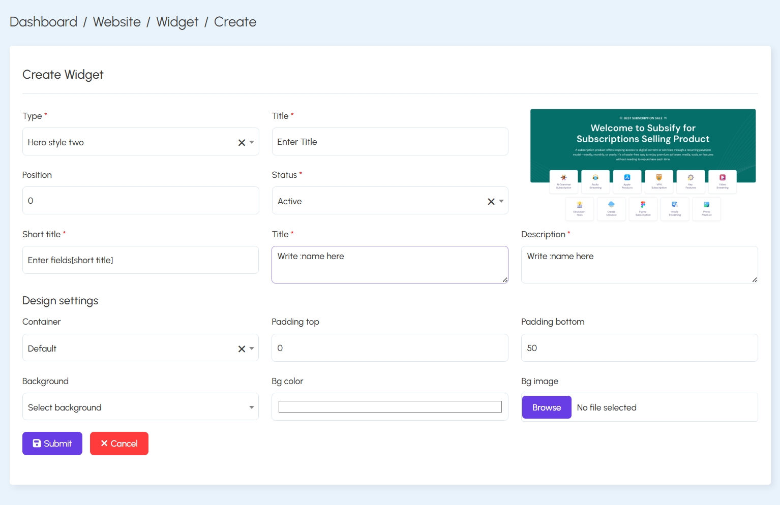 Create Widget Form