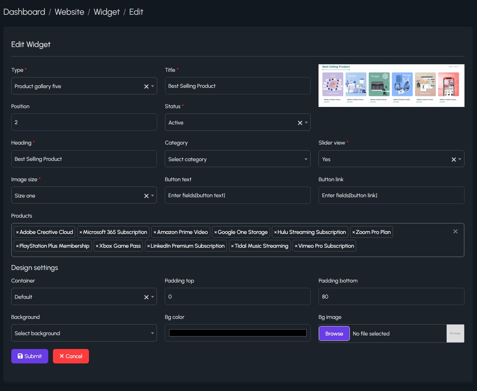 Edit Widget Form